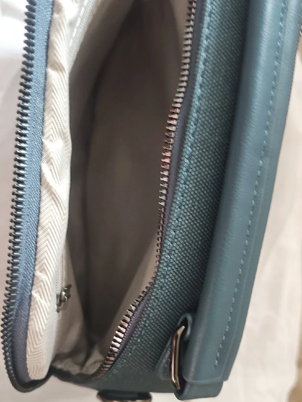 Textured Blue Crossbody Bag with Front Zip Pocket